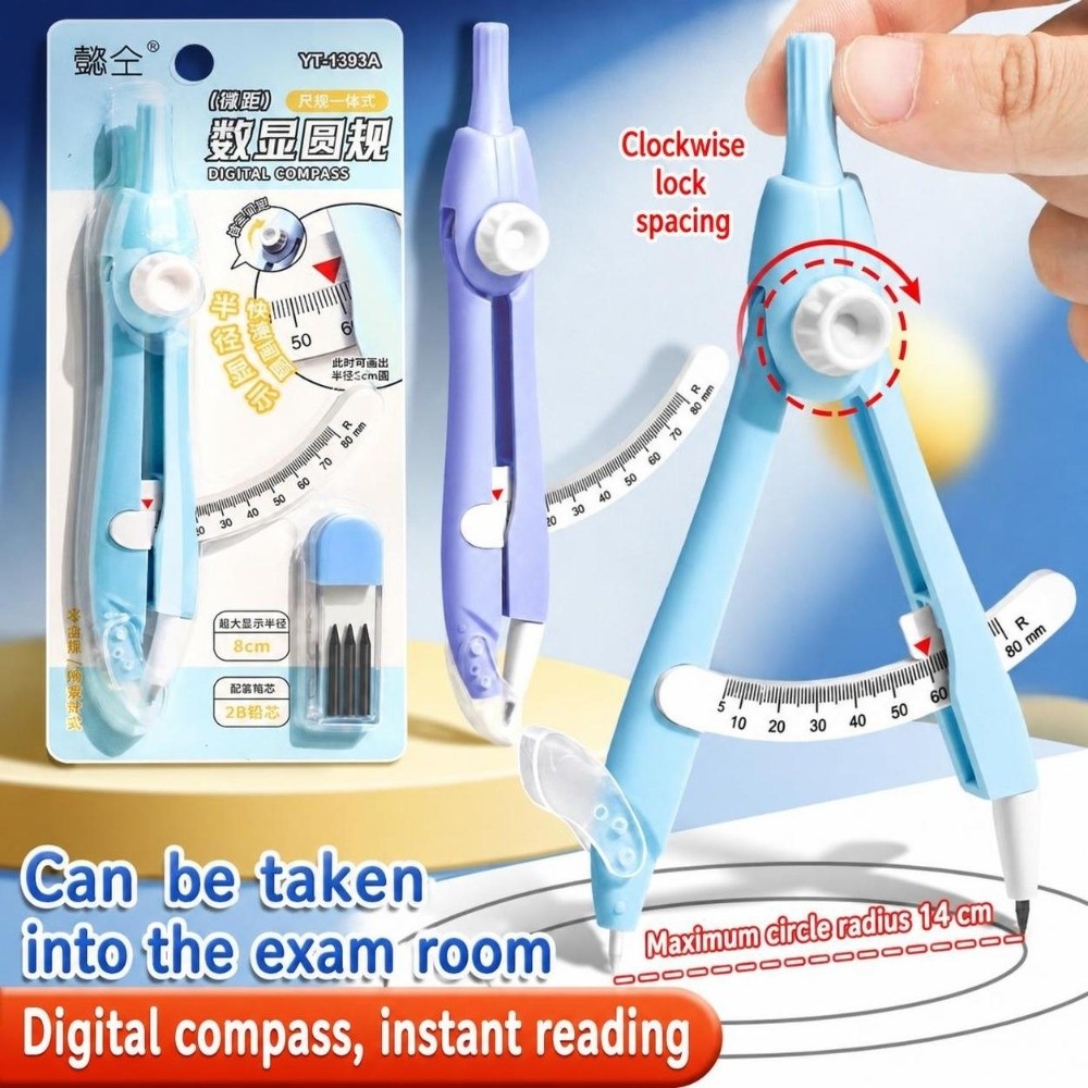 Compass Geometry Set - Dijital Ekranlı Pusula, Mesafe Kilitlemeli, Metalsiz