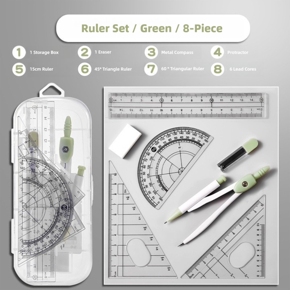 Compass Geometry Set - 8 adet/takım Plastik Cetvel Pusula Seti