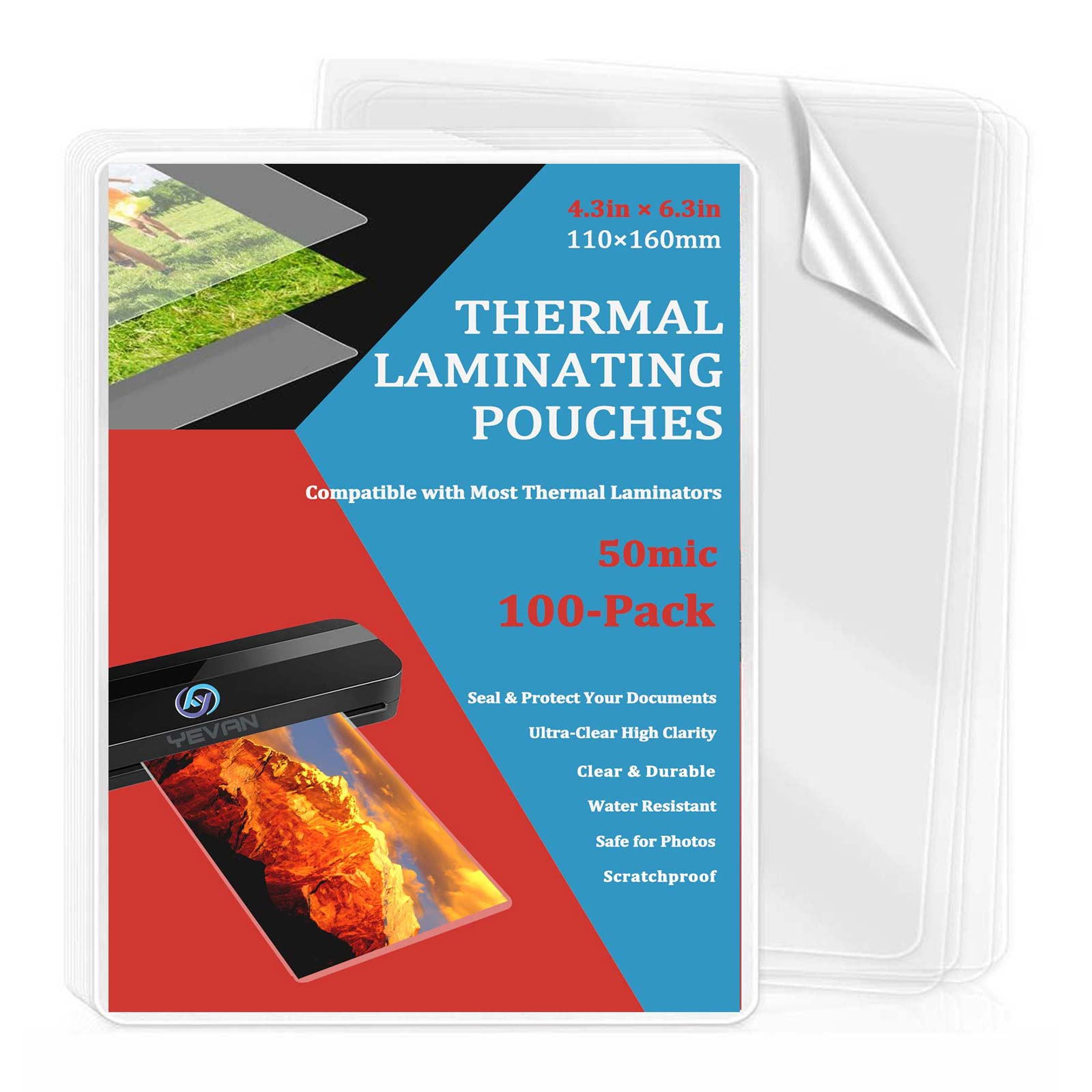 Document Laminator Pouch - 100 Sayfa 4,3×6,3 inç Termal Laminasyon