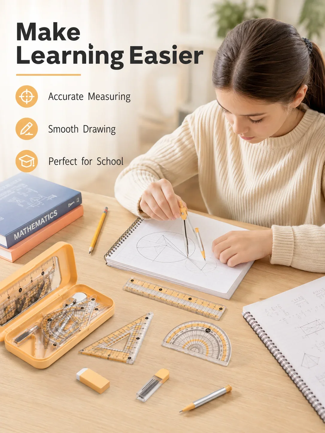 Öğrenciler için 8 Parçalı Mate - Compass Geometry Set incelemesi ve fiyatı